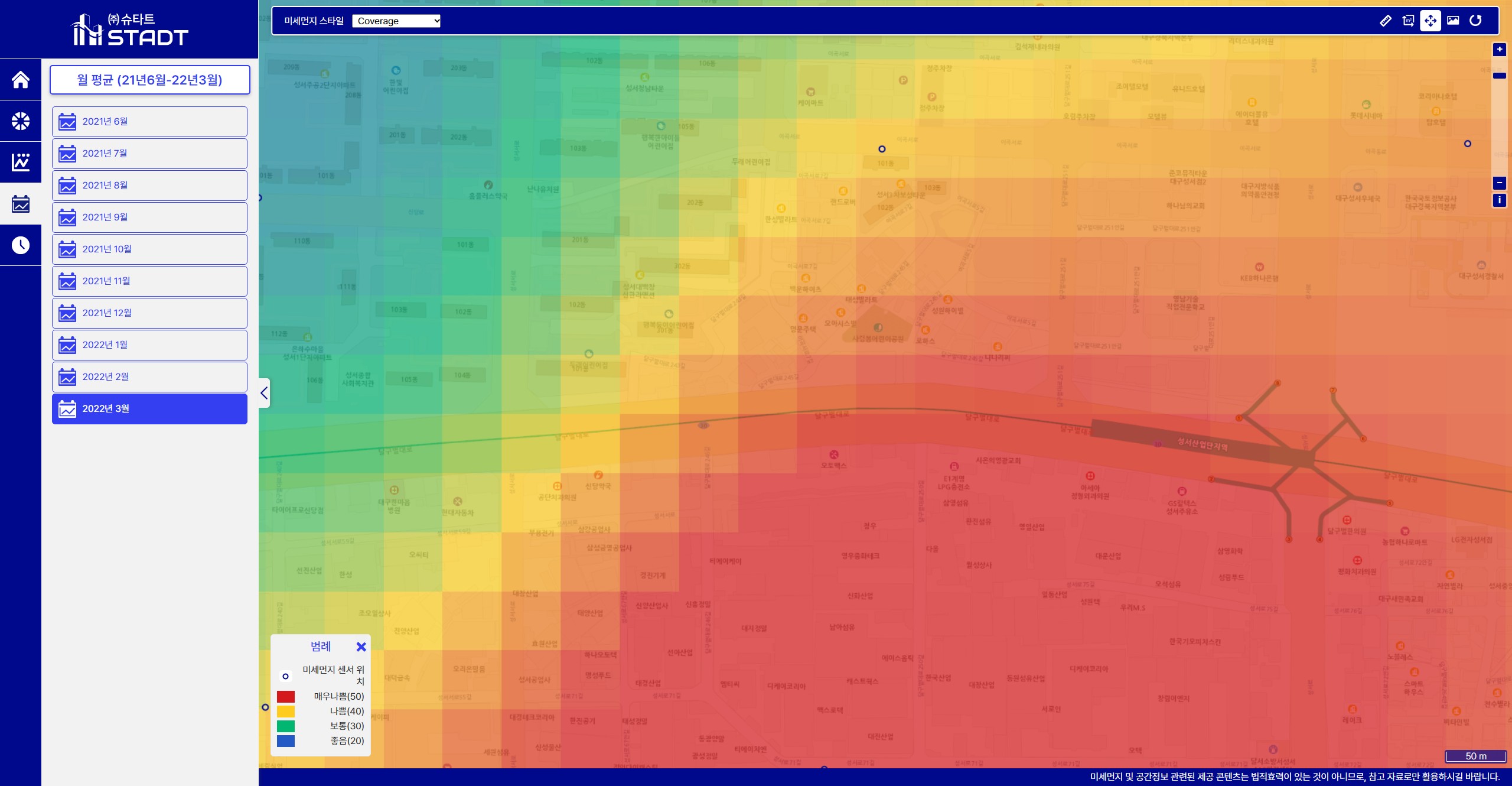 Particulate matter map of Dalseo-gu